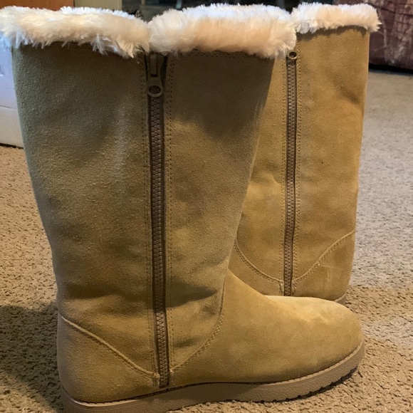 Genuine suede Fox fur lining size 10 furry brown boots - Picture 2 of 6